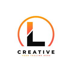 Letter L Logo Design with Black Orange Color and Circle. Cool Modern Icon Letters Logo Vector.
