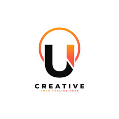 Letter U Logo Design with Black Orange Color and Circle. Cool Modern Icon Letters Logo Vector.