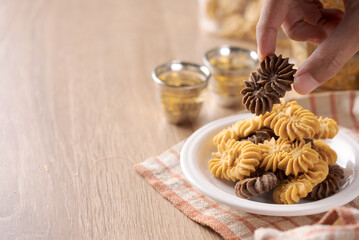 Kue Sagu Keju, Kue Tambang and Kue Semprit . Cookies for Lebaran Idul Fitri eid mubarak
