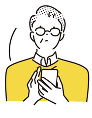 シンプル　イラスト　老眼でスマホの画面が見づらい男性