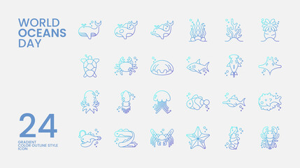 World Ocean Day Gradient Outline Icon Collection