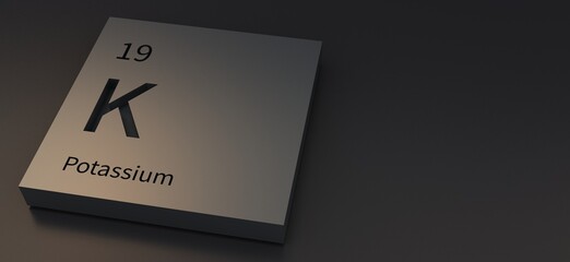 potassium-elements on periodic table 3d illustration.