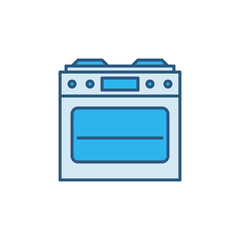Gas Stove with Oven vector concept blue icon - Front View