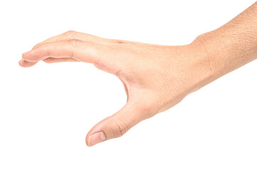 	
isolated of male caucasian hand holding something like a bottle or can.	
