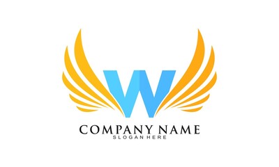 W alphabet with wings elegant logo