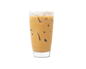 Iced coffee espresso in cup glass isolated on white background clipping path.