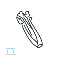 Celery icon bunch with stalks, leaves. fresh organic natural vegetable.  Herbaceous vegan vegetarian detox food. outline style Editable Stroke vector illustration design on white background EPS 10