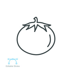Tomato icon, vegetable. juicy vegetable with leaf. Organic Bright red cherry tomato. Nature Fresh vegetarian food. Outline style. Editable stroke. vector illustration design on white background EPS 10