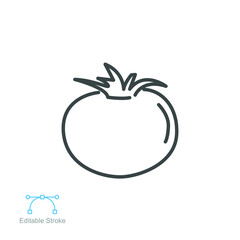 Tomato icon, vegetable. juicy vegetable with leaf. Organic Bright red cherry tomato. Nature Fresh vegetarian food. Outline style. Editable stroke. vector illustration design on white background EPS 10