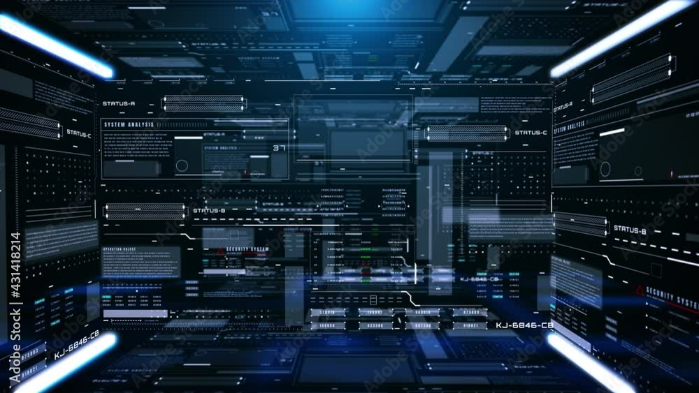 Poster Futuristic UI Information Technology HUD Monitoring Transfer System 4K Motion Background.