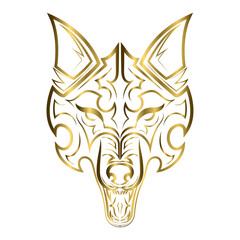 Fototapeta premium gold line art of wolf head. Good use for symbol, mascot, icon, avatar, tattoo, T Shirt design, logo or any design you want.