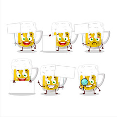 Beer cartoon in character bring information board
