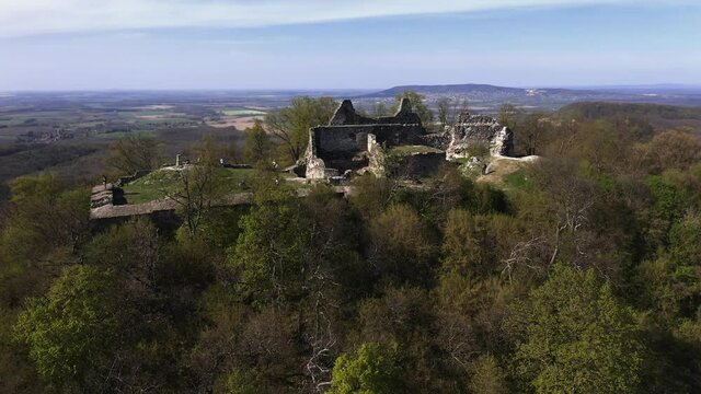 4k video about the fort of Tatika ruins in hungary near by the lake balaton in zala county. Medieval castle from 13th century. Built in 13. destroyed in 16th century

