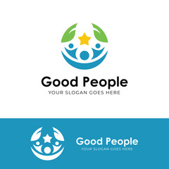 People Logo Template - Vector people, star, and leaf Symbol Logo suitable for charity community