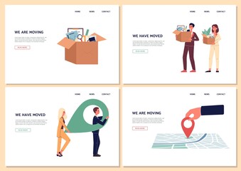 Concept of business relocation, change office location a landing pages templates