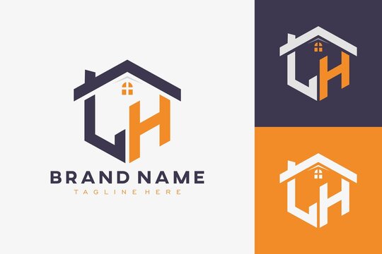 hexagon LH house monogram logo for real estate, property, construction business identity. box shaped home initiral with fav icons vector graphic template