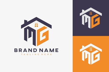 hexagon MG house monogram logo for real estate, property, construction business identity. box shaped home initiral with fav icons vector graphic template - obrazy, fototapety, plakaty