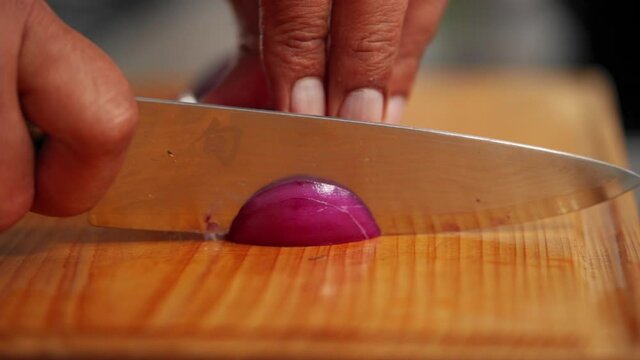 Chopping onion in slow motion