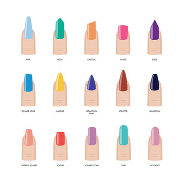 Female fingers with fashion color manicure of nails different shapes