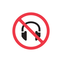 Forbidden headphones icon, no headphones sign, prohibited headset symbol, no headset icon