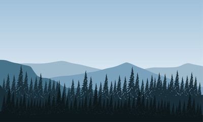 Panoramic views of the mountains with extraordinary forests from the edge of the city in the morning. Vector illustration