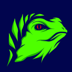 Iguana lizard Line. Pop Art logo. Colorful design with dark background. Abstract vector illustration