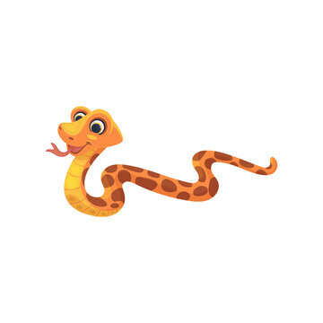 Cartoon smiling snake, cute spotted animal, funny reptile of wild tropical nature