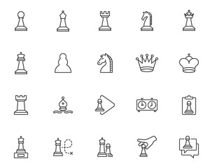 Chess game line icons set