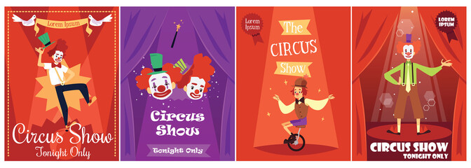 Fototapeta premium Design posters for fun circus show or entertainment performance with clowns.