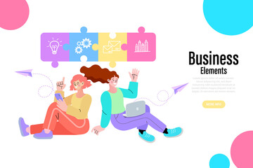 Business teamwork concept. People connecting puzzle elements. best team. cooperation, partnership Vector illustration.