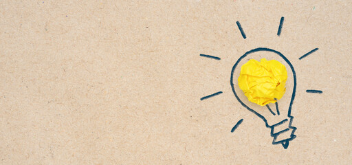 Creative idea, Inspiration and Innovation concept, Sketch of glowing light bulb with yellow...