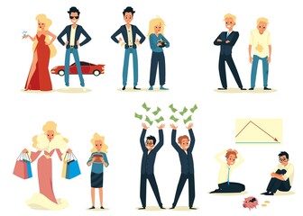 Set on concept of gap between rich and poor, flat vector illustration isolated.