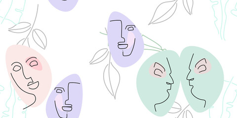 Face line pattern. Minimal art one line drawing.