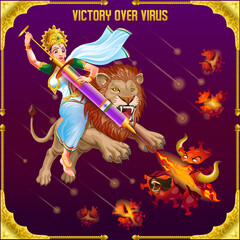 Obraz na płótnie Canvas Mother India on lion won the virus with vaccine