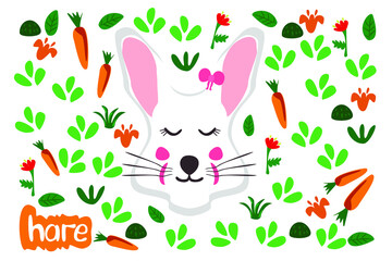 doodles cute animals collection rabbit with carrot cute sticker