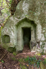 Parco di Veio, regional park in the province of Rome. Etruscan tombs in tuff rocks
