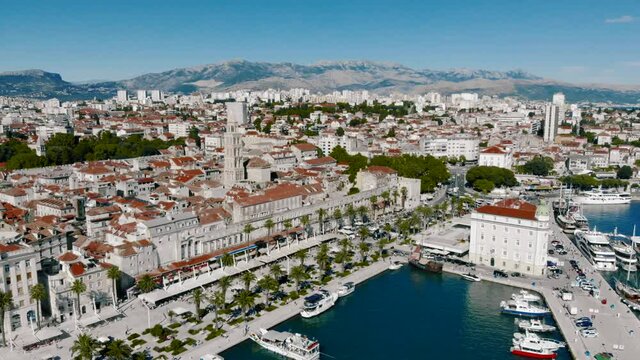 Aerial Footage of Old Town Split, Croatia