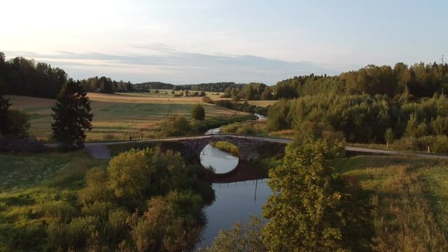 flying over oldest rock bridge in Finland. Located in Kerava