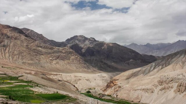 Time Lapse at the Khardung village. One can see the village and it's fertile farms in the drastic terrain of Ladakh.