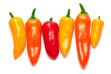 Group of Chili or sweet peppers isolated on white background