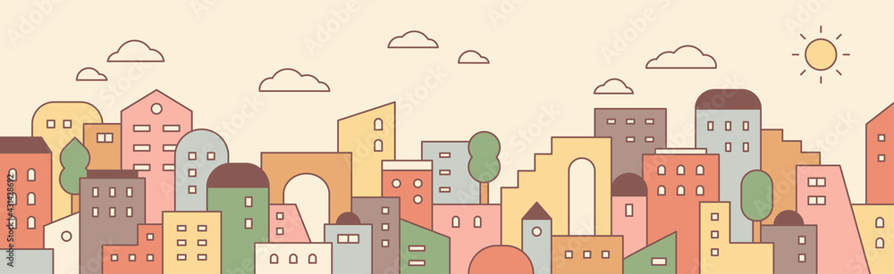 Poster many buildings in the city. simple pattern design template.