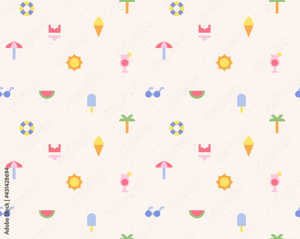 Aufkleber a beach background pattern made up of small and simple summer icons. simple pattern design template.