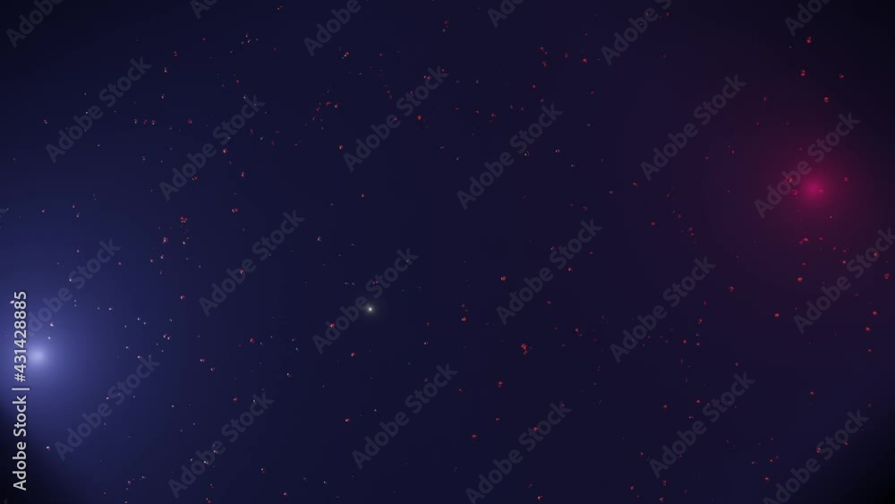 Poster round glowing particles fly on a dark background. animated three-dimensional background. 3d render
