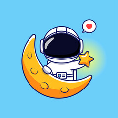 Cute astronaut with star and moon