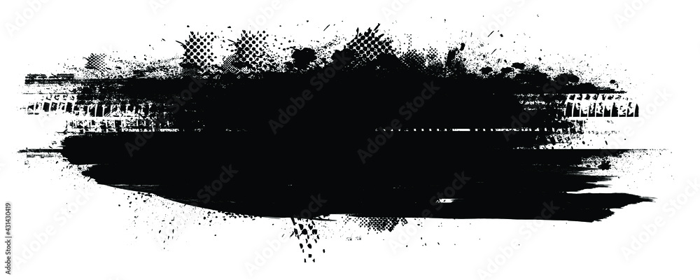 Poster splatter paint texture . distress grunge background . scratch, grain, noise rectangle stamp . black 