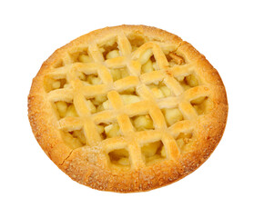 Apple fruit lattice pie with sweet shortcrust pastry isolated on a white background