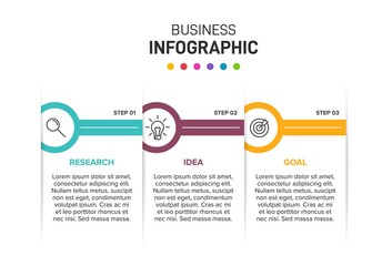 Concept of arrow business model with 3 successive steps. Three colorful graphic elements. Timeline design for brochure, presentation. Infographic design layout.