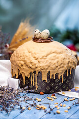 Panettone is an Italian type of sweet bread. Freshly baked sweet braided bread. Eastern European freshly baked dessert