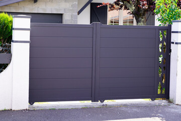 portal grey dark home steel door modern aluminum gate slats