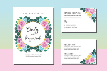 Fototapeta na wymiar Wedding invitation frame set, floral watercolor hand drawn Colorful Rose Flower design Invitation Card Template